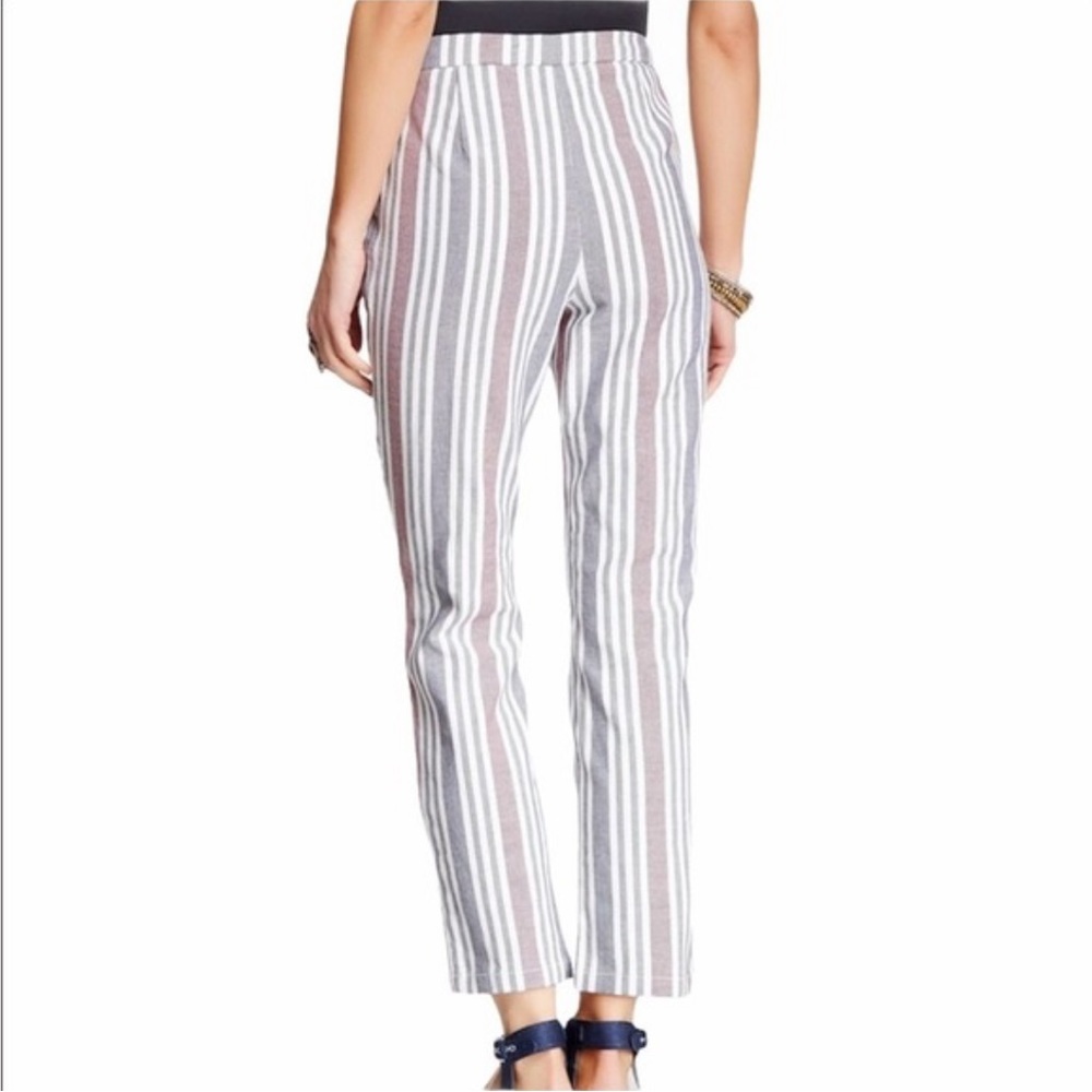 A24 Free People Striped Linen Pants Pull On Side Zip Ankle - Picture 4 of 11